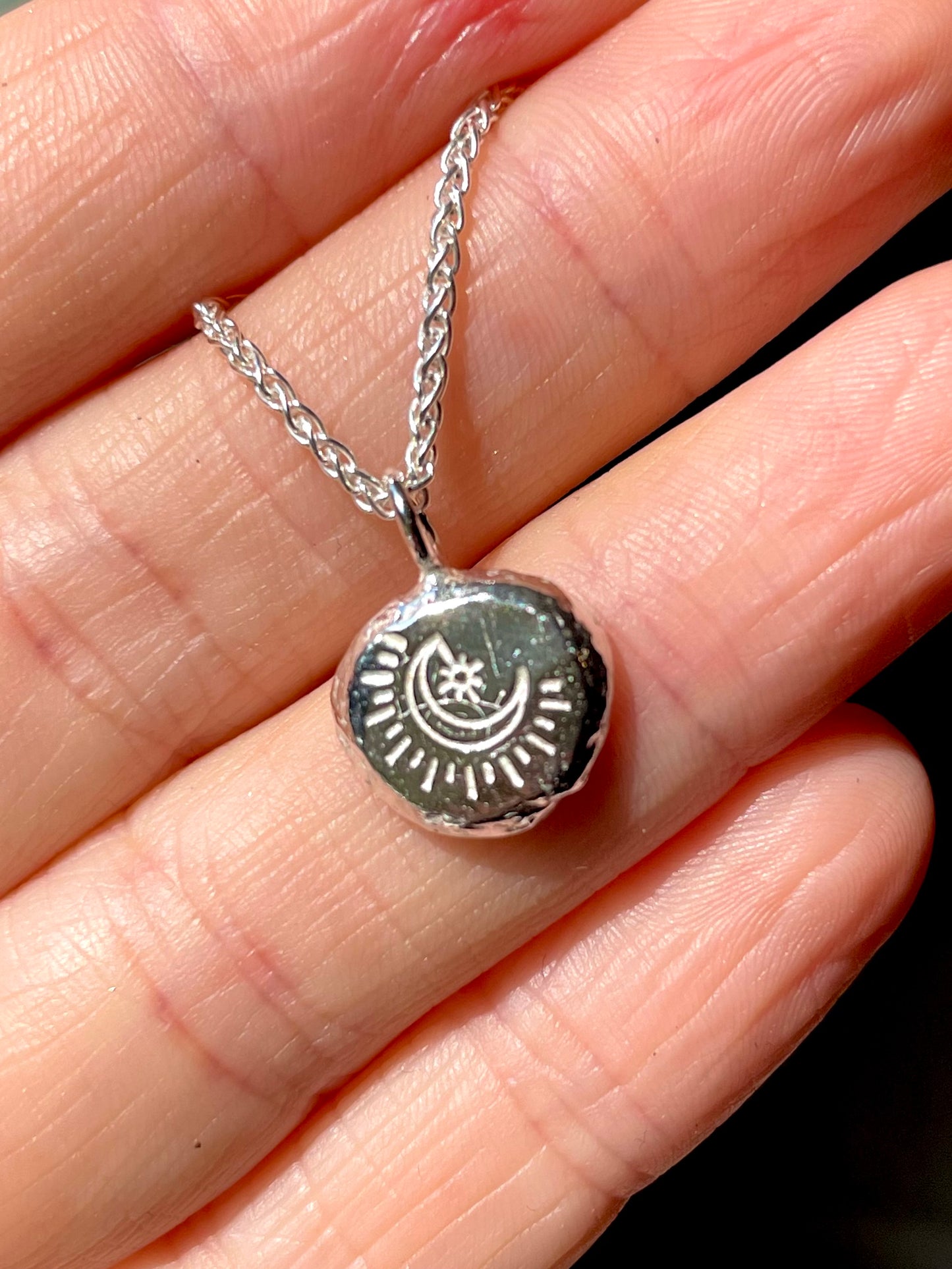moon | hand stamped silver pebble