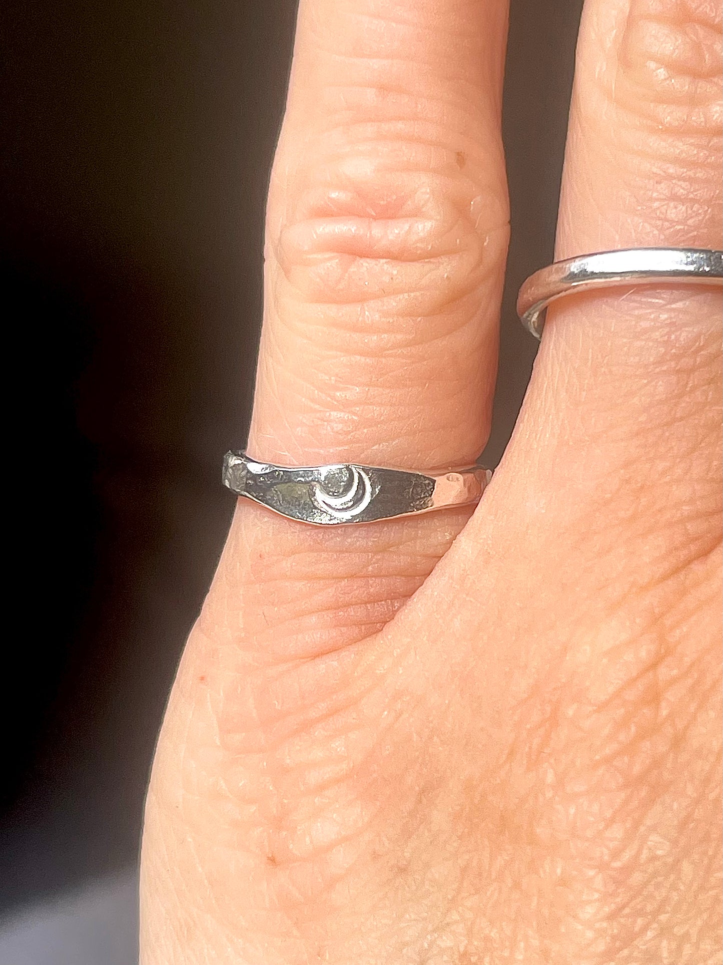 Tiny silver moon pinky ring