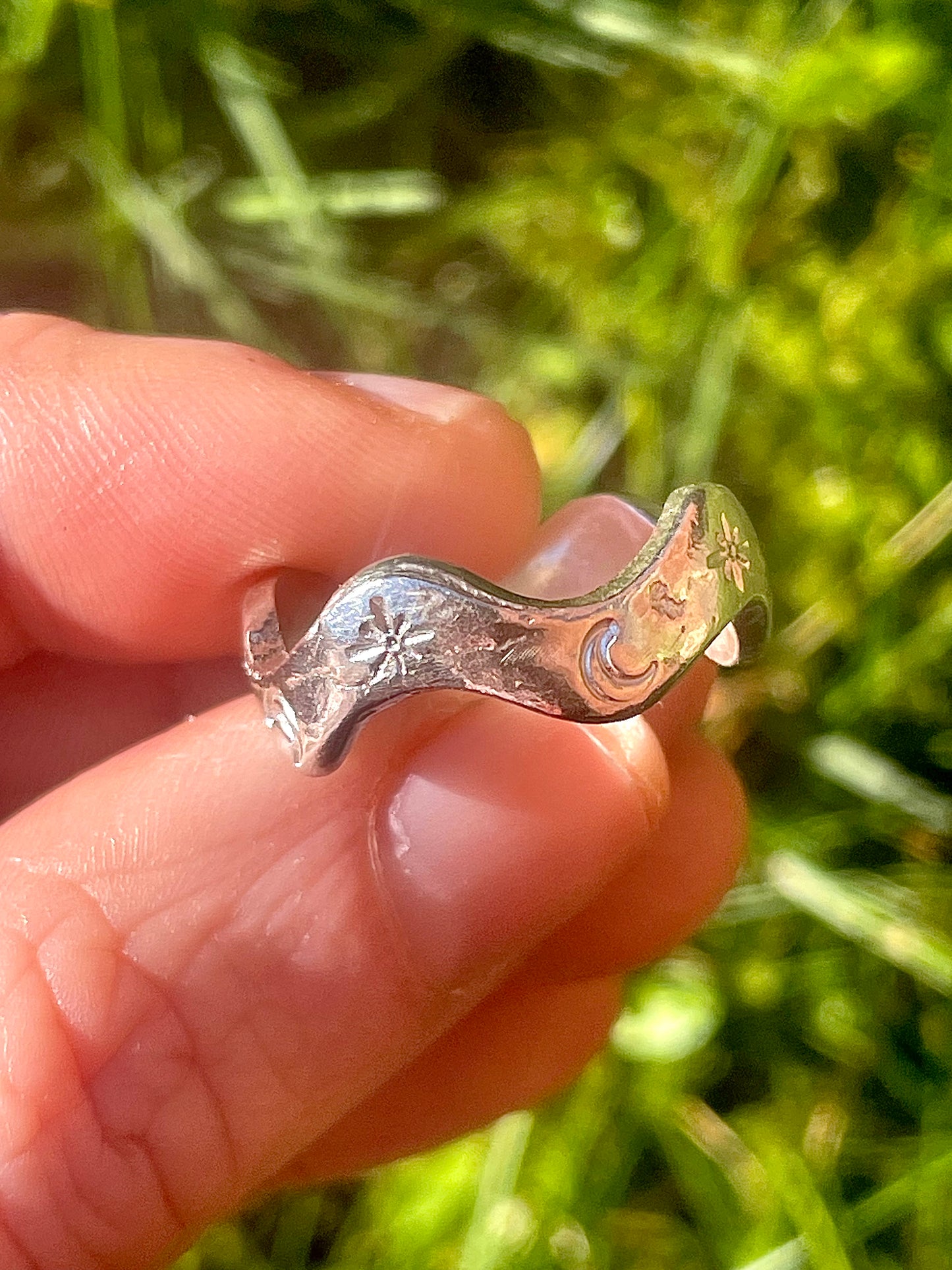 Sandcast moon & star silver wave ring | made to order