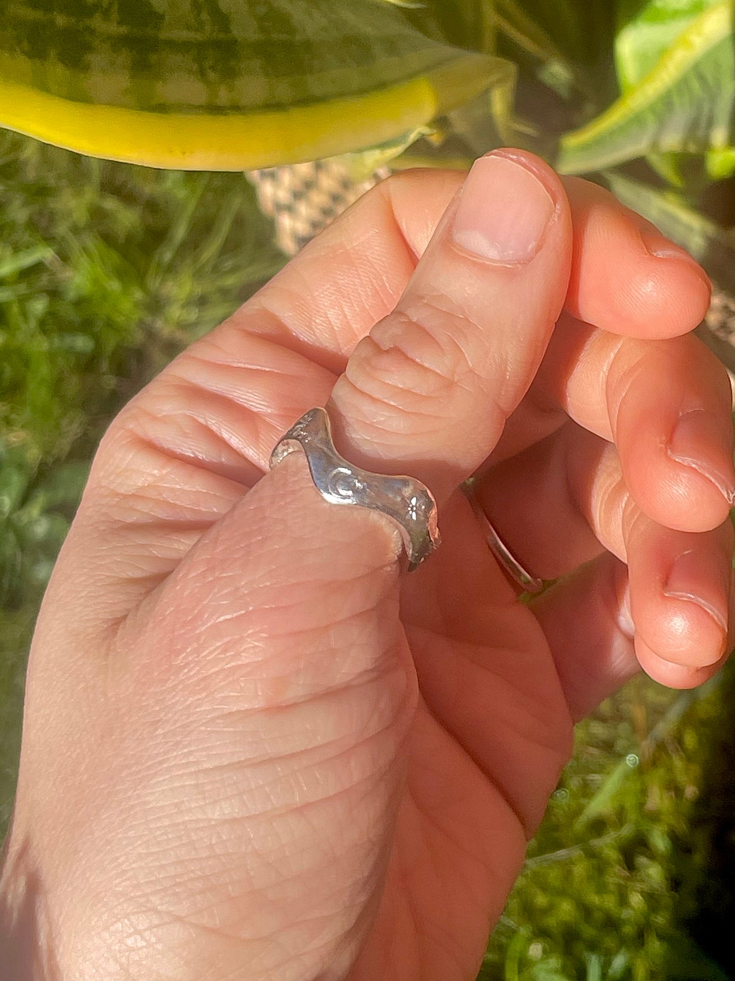 Sandcast moon & star silver wave ring | made to order