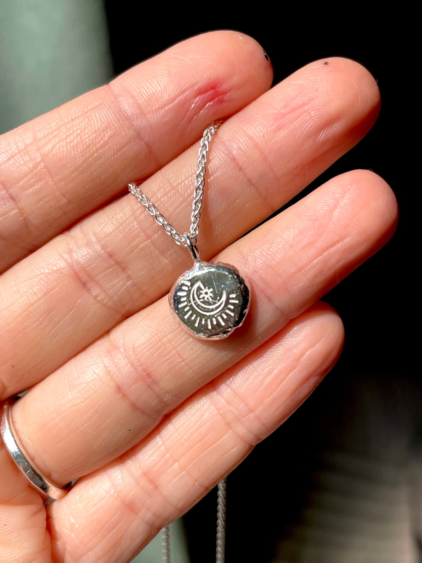 moon | hand stamped silver pebble