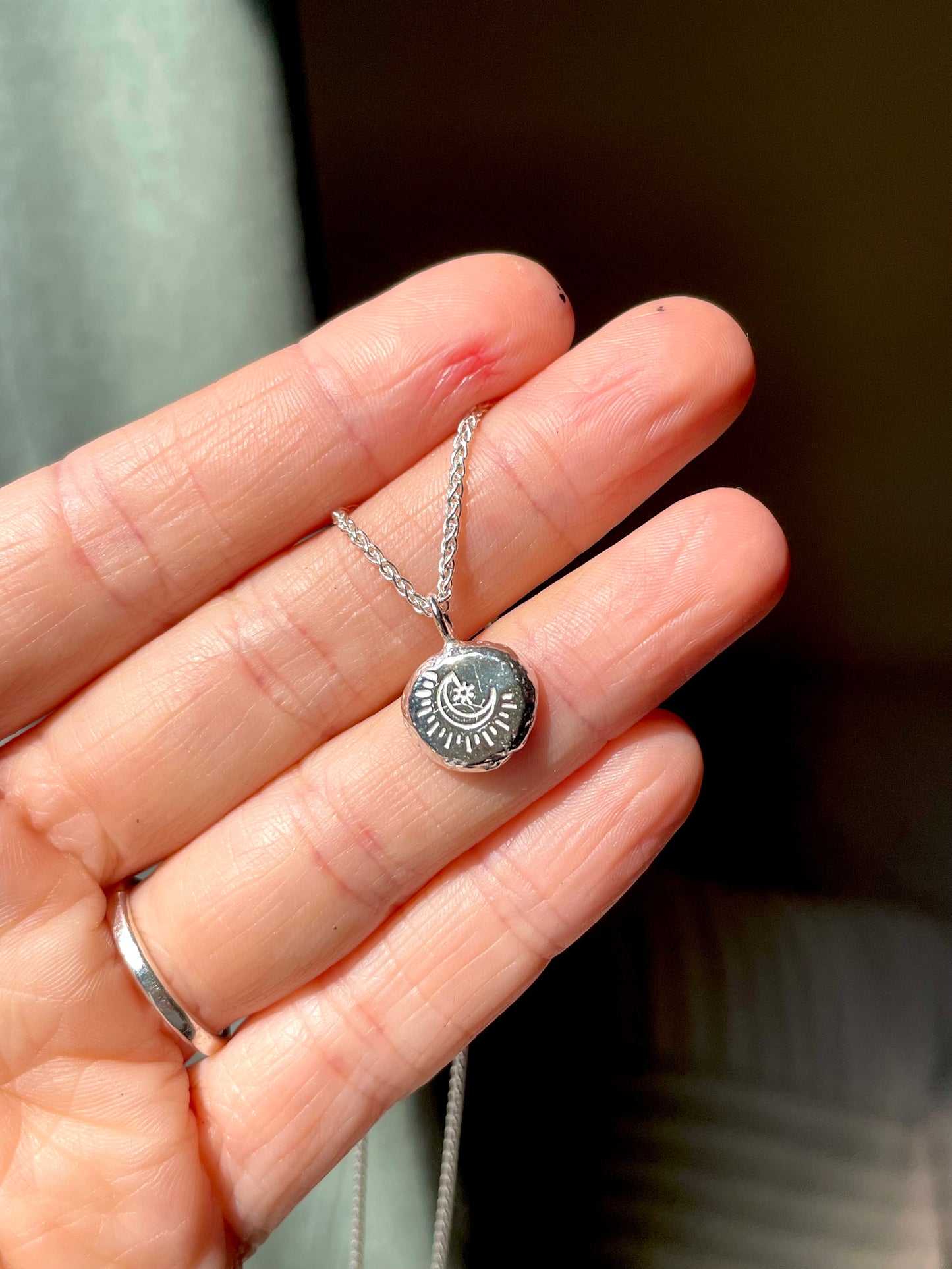 moon | hand stamped silver pebble