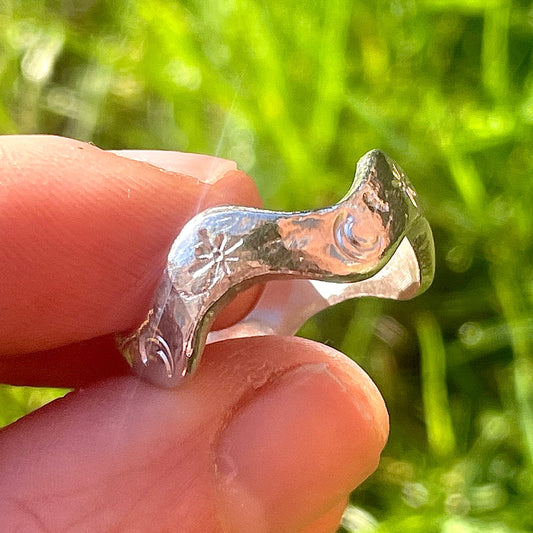 Sandcast moon & star silver wave ring | made to order