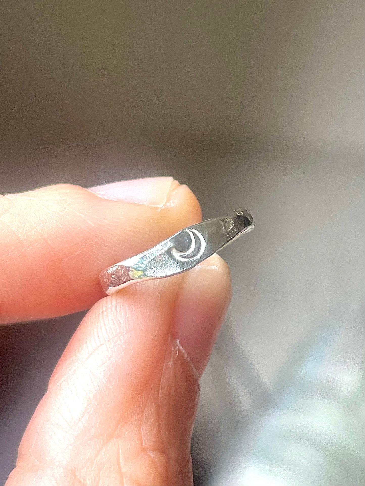 Tiny silver moon pinky ring