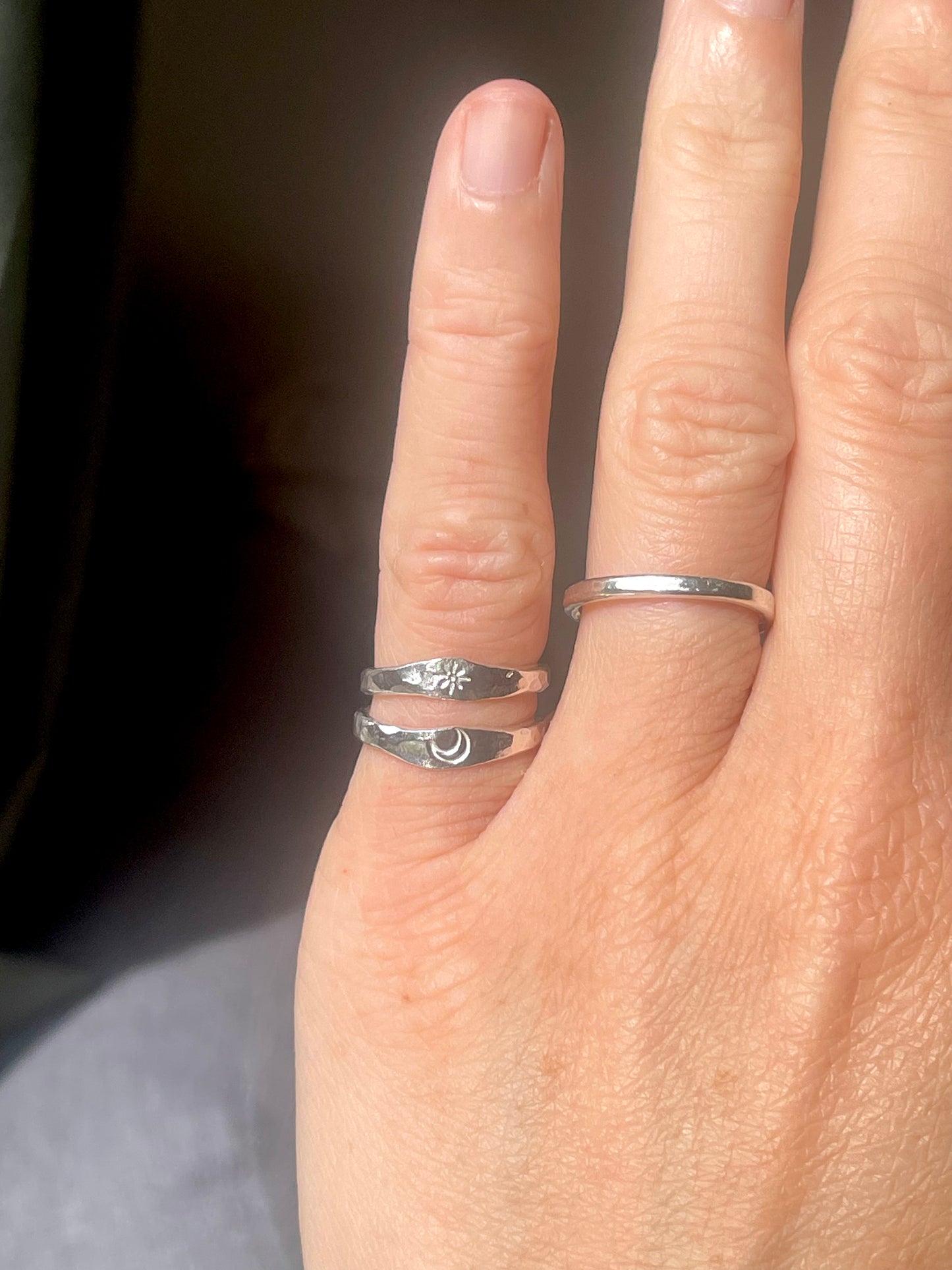 Tiny silver moon pinky ring