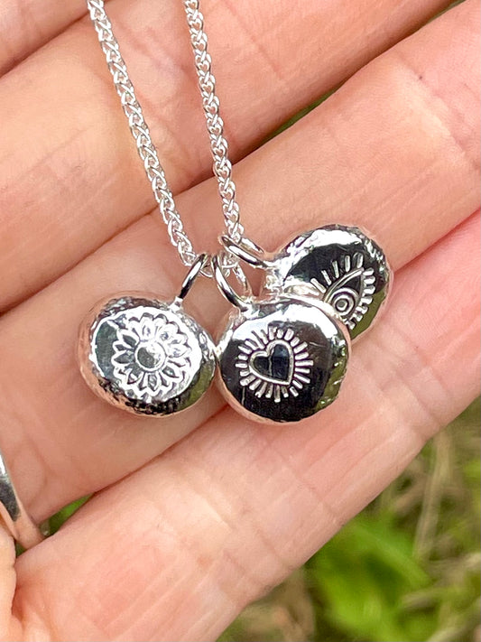 triple pebble | hand stamped silver pebble necklace