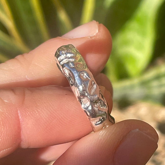 Sandcast molten carved silver band | made to order