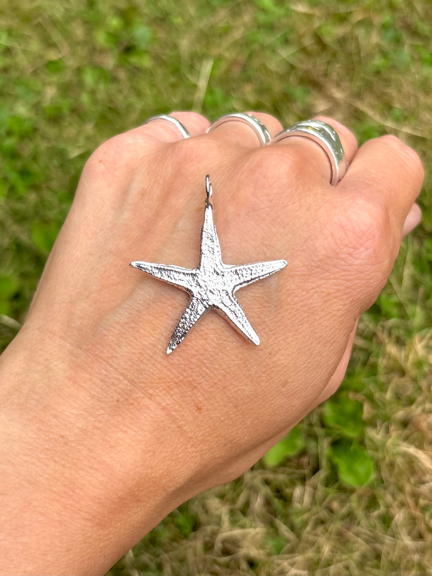personalised silver sandcast starfish pendant