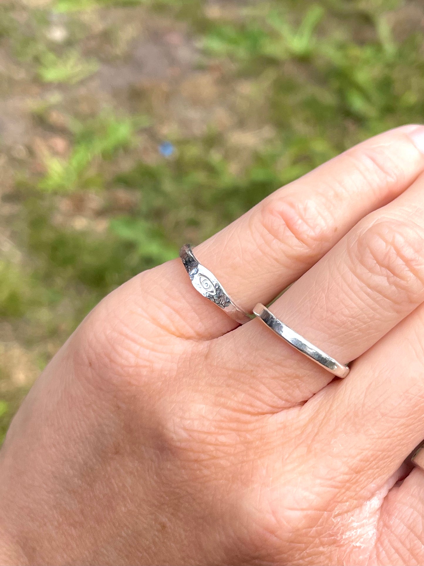 Tiny silver eye pinky ring