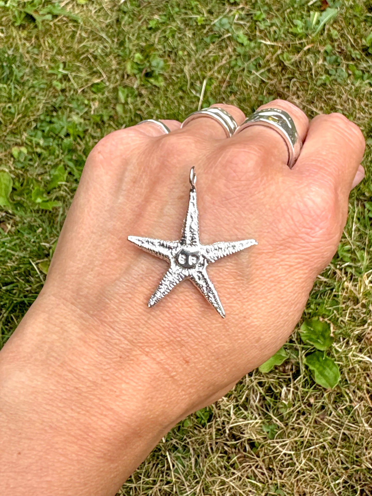personalised silver sandcast starfish pendant