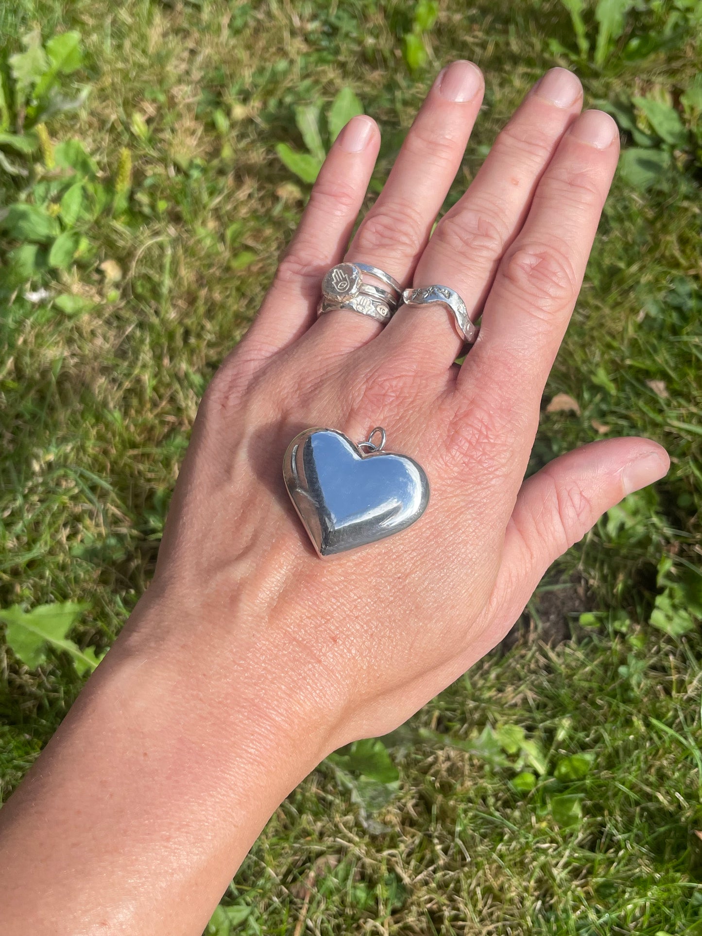 Oversized solid silver heart pendant